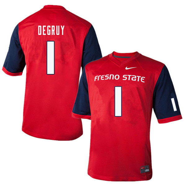Men #1 Damien DeGruy Fresno State Bulldogs College Football Jerseys Sale-Red - Click Image to Close